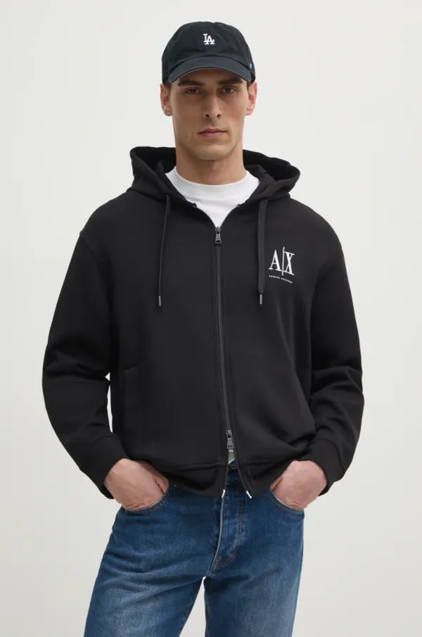 Armani Exchange Dukserica Armani Exchange za muškarce, boja: crna, s kapuljačom, s aplikacijom, XM000371 AF10818