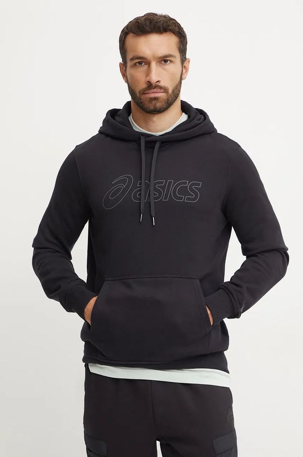Asics Dukserica Asics za muškarce, boja: crna, s kapuljačom, s aplikacijom, 2031E187