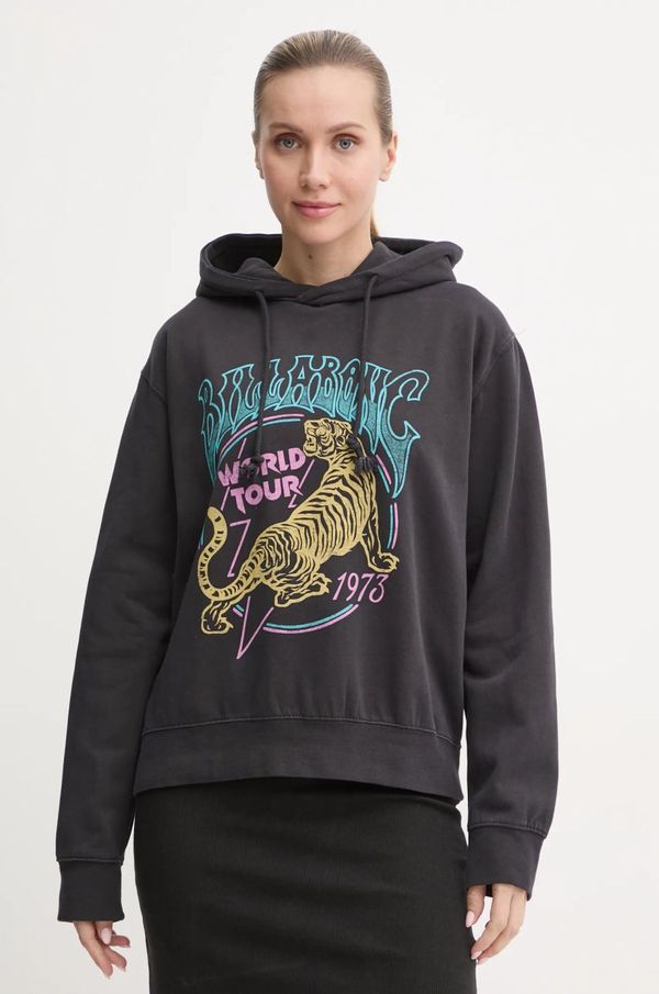 Billabong Dukserica Billabong Tiger Tour za žene, boja: crna, s kapuljačom, s tiskom, EBJSF00157