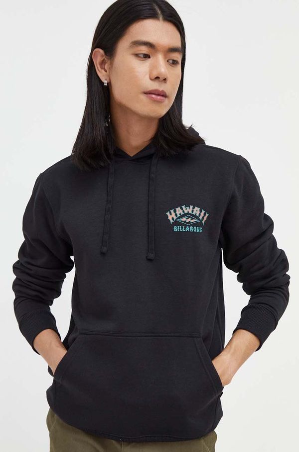 Billabong Dukserica Billabong za muškarce, boja: crna, s kapuljačom, s tiskom