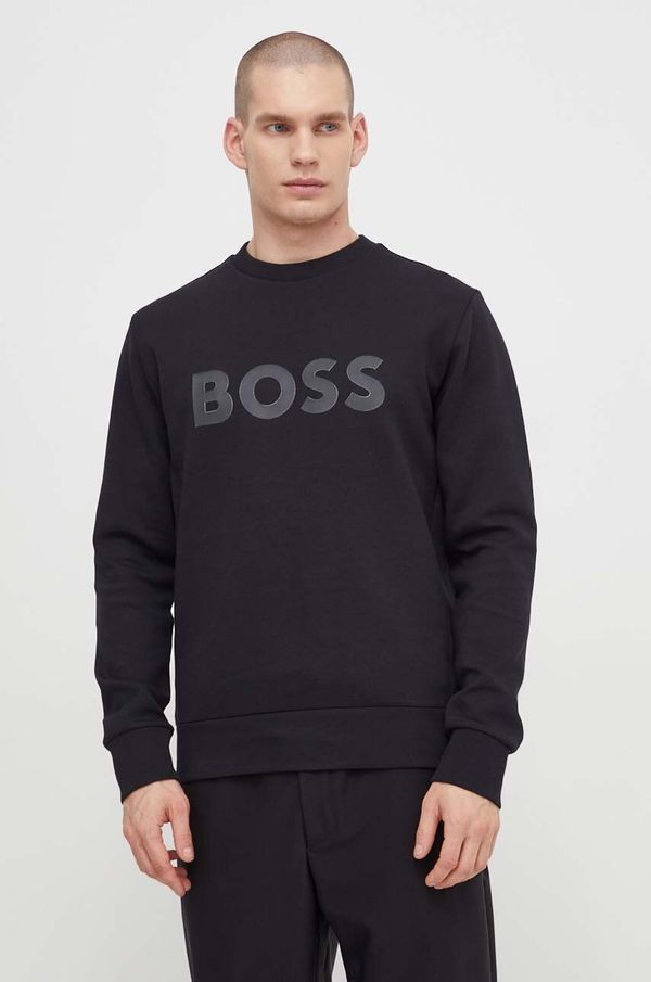 Boss Green Dukserica Boss Green za muškarce, boja: crna, s aplikacijom