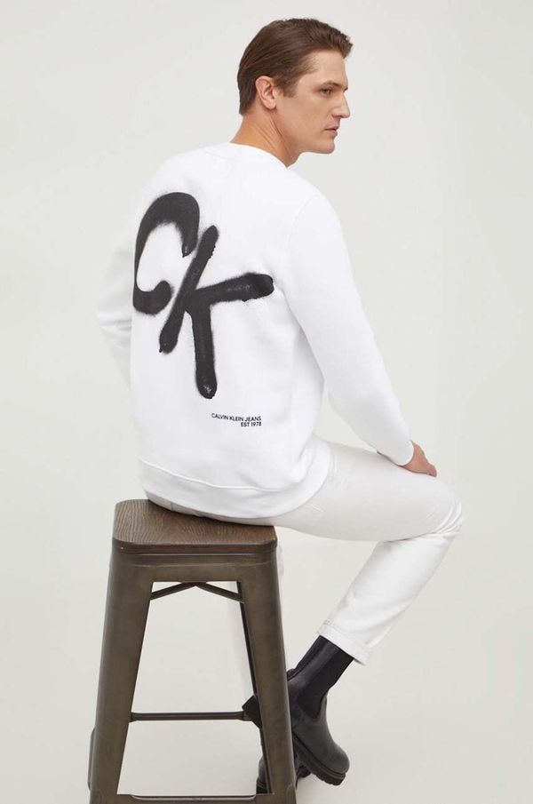 Calvin Klein Jeans Dukserica Calvin Klein Jeans za muškarce, boja: bijela, s tiskom