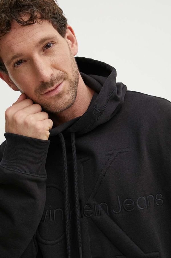 Calvin Klein Jeans Dukserica Calvin Klein Jeans za muškarce, boja: crna, s kapuljačom, s aplikacijom, J30J325150