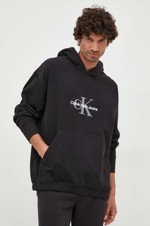 Calvin Klein Jeans Dukserica Calvin Klein Jeans za muškarce, boja: crna, s kapuljačom, s aplikacijom
