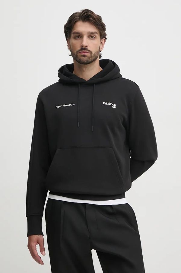 Calvin Klein Jeans Dukserica Calvin Klein Jeans za muškarce, boja: crna, s kapuljačom, s tiskom, J30J326923