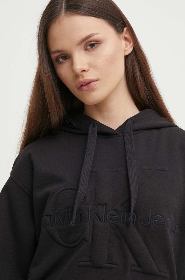 Calvin Klein Jeans Dukserica Calvin Klein Jeans za žene, boja: crna, s kapuljačom, s aplikacijom, J20J223091