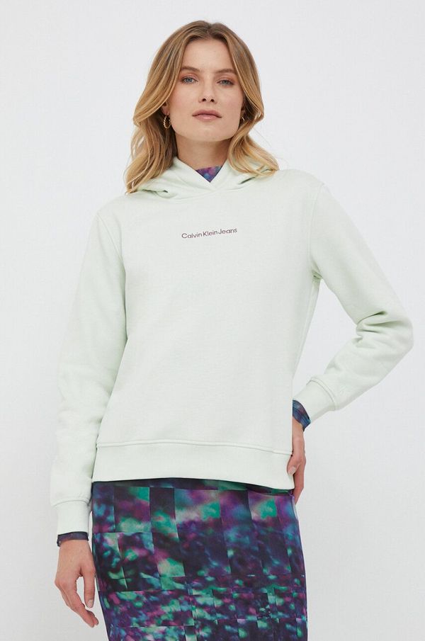 Calvin Klein Jeans Dukserica Calvin Klein Jeans za žene, boja: zelena, s kapuljačom, s aplikacijom