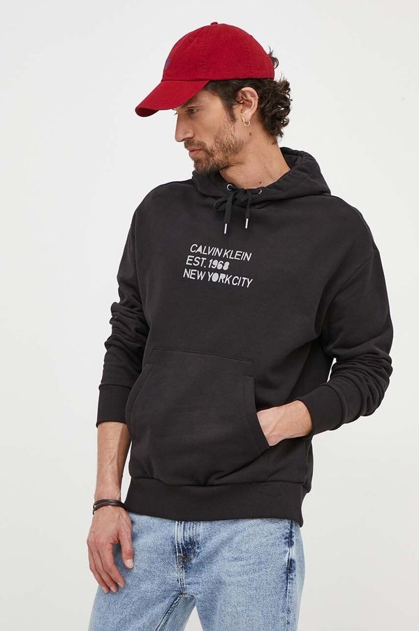 Calvin Klein Dukserica Calvin Klein za muškarce, boja: crna, s kapuljačom, s tiskom
