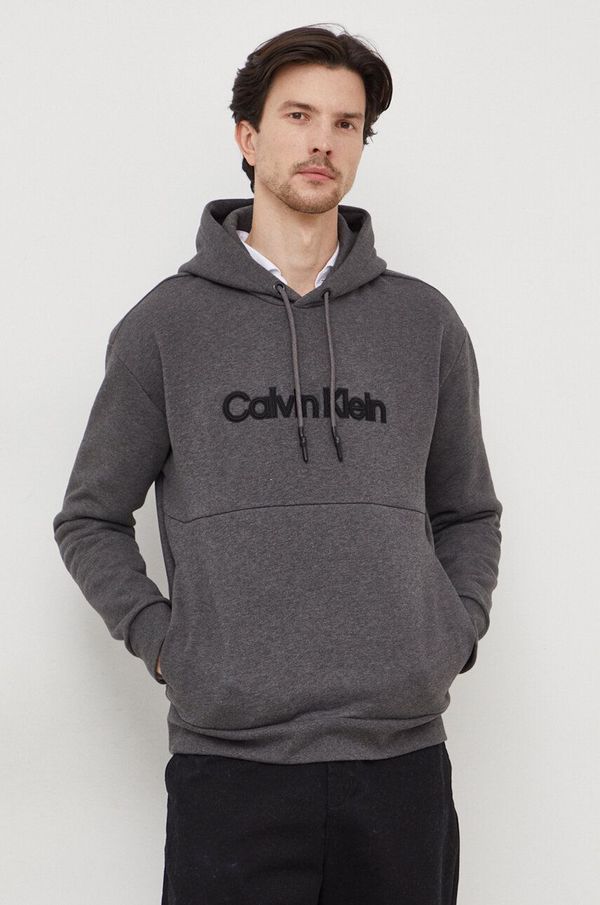 Calvin Klein Dukserica Calvin Klein za muškarce, boja: siva, s kapuljačom, s aplikacijom