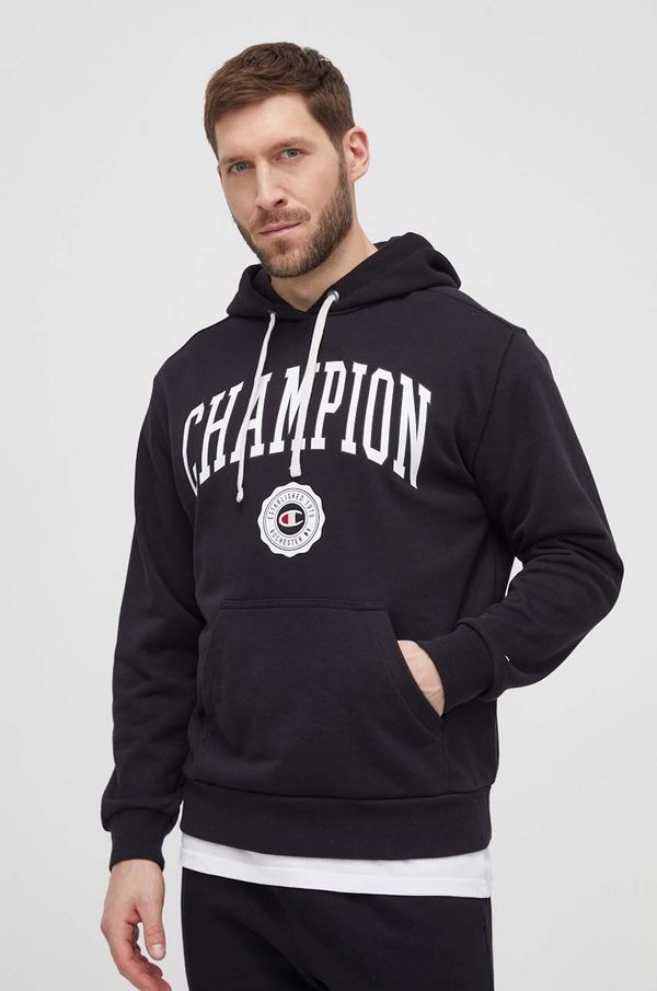 Champion Dukserica Champion za muškarce, boja: crna, s kapuljačom, tiskom