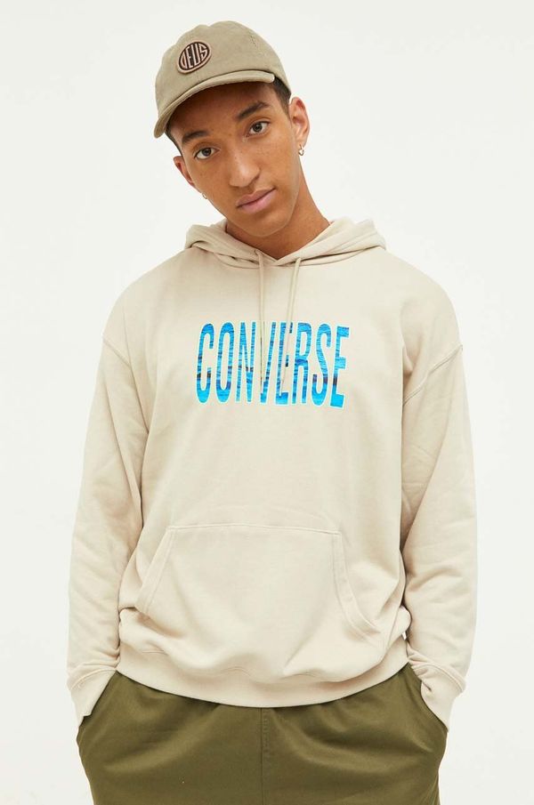 Converse Dukserica Converse za muškarce, boja: bež, s kapuljačom, s tiskom