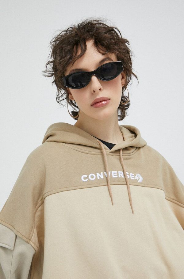 Converse Dukserica Converse za žene, boja: bež, s kapuljačom, s uzorkom