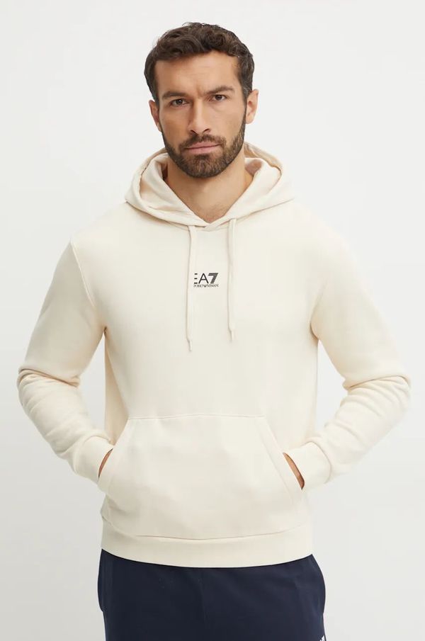 EA7 Emporio Armani Dukserica EA7 Emporio Armani za muškarce, boja: bež, s kapuljačom, bez uzorka, PJVTZ.8NPM37