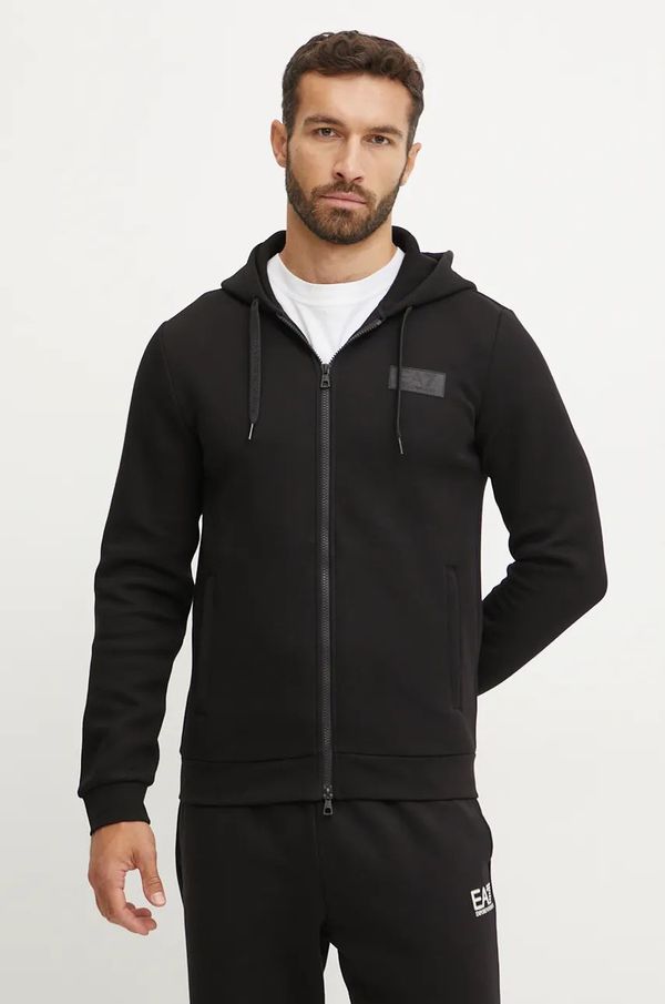 EA7 Emporio Armani Dukserica EA7 Emporio Armani za muškarce, boja: crna, s kapuljačom, s aplikacijom, PJODZ.6DPM26