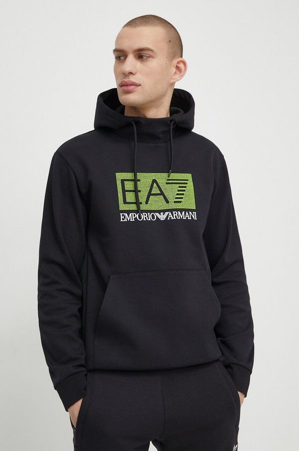 EA7 Emporio Armani Dukserica EA7 Emporio Armani za muškarce, boja: crna, s kapuljačom, s aplikacijom