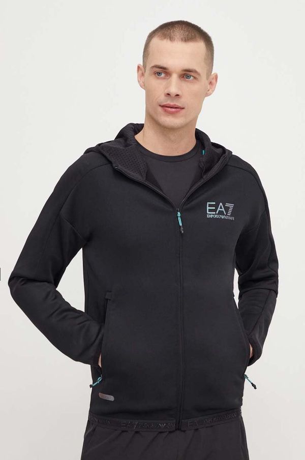 EA7 Emporio Armani Dukserica EA7 Emporio Armani za muškarce, boja: crna, s kapuljačom, s tiskom
