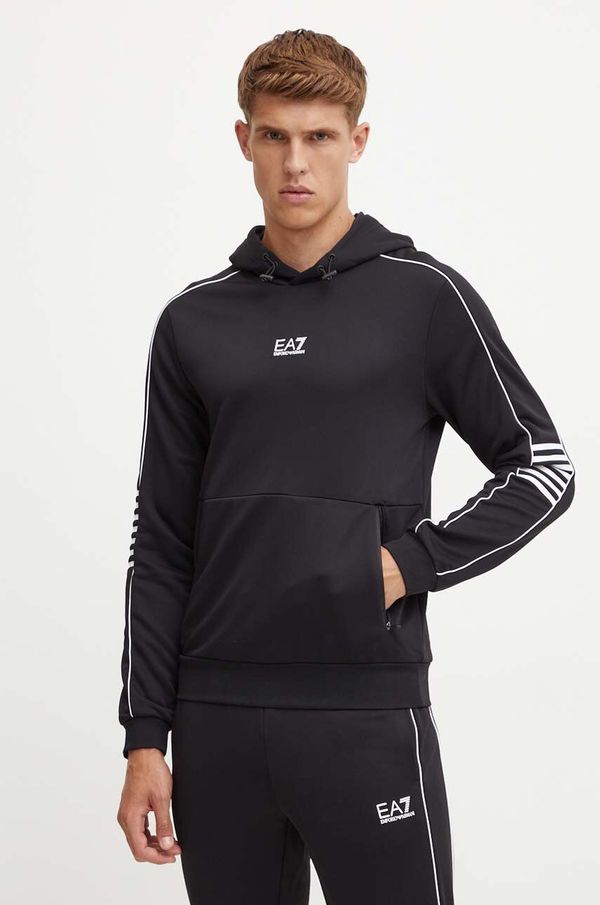 EA7 Emporio Armani Dukserica EA7 Emporio Armani za muškarce, boja: crna, s kapuljačom, s tiskom, PJ16Z.6DPM06
