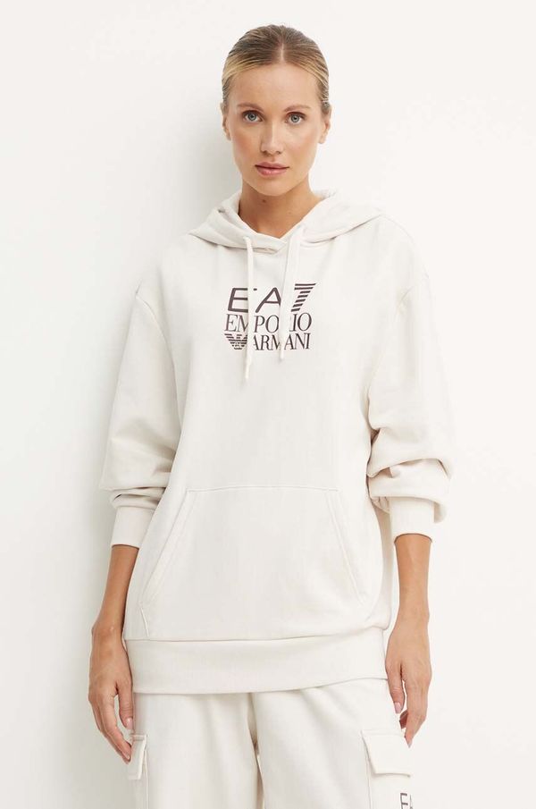 EA7 Emporio Armani Dukserica EA7 Emporio Armani za žene, boja: bež, s kapuljačom, s tiskom, TJZCZ.6DTM13