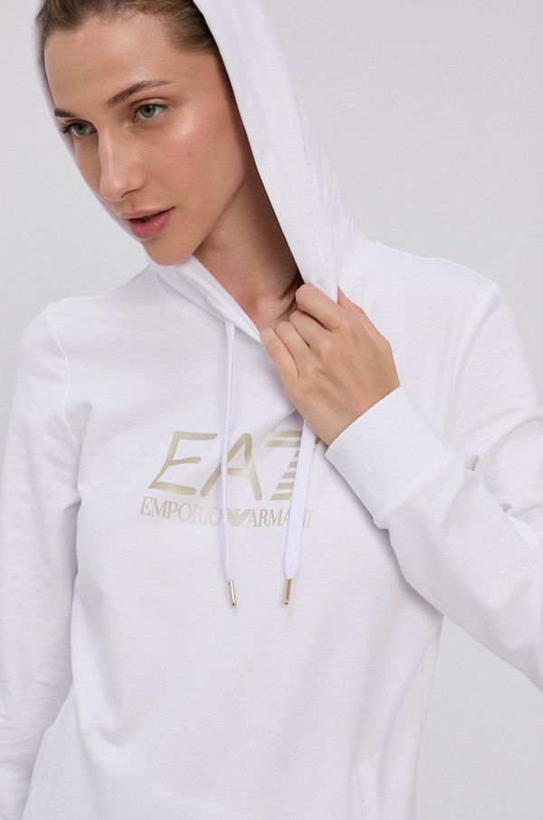 EA7 Emporio Armani Dukserica EA7 Emporio Armani za žene, boja: bijela, s kapuljačom