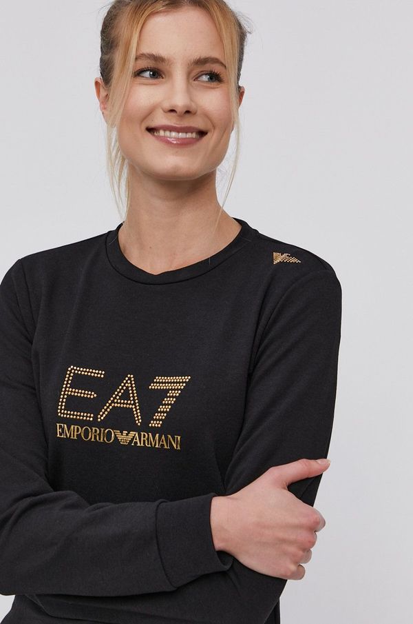 EA7 Emporio Armani Dukserica EA7 Emporio Armani za žene, boja: crna, s aplikacijom
