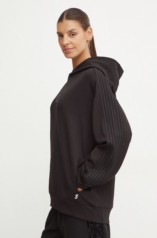 EA7 Emporio Armani Dukserica EA7 Emporio Armani za žene, boja: crna, s kapuljačom, s aplikacijom, PJZKZ.6DUM02