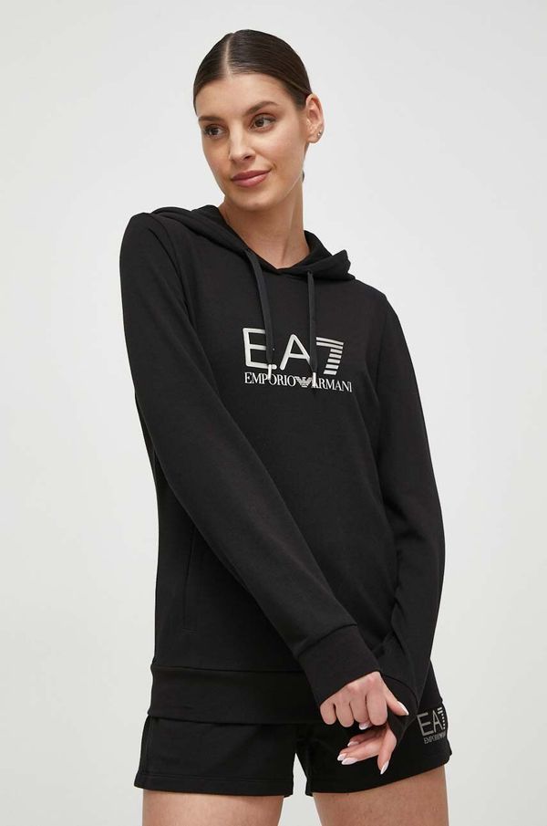 EA7 Emporio Armani Dukserica EA7 Emporio Armani za žene, boja: crna, s kapuljačom, s tiskom