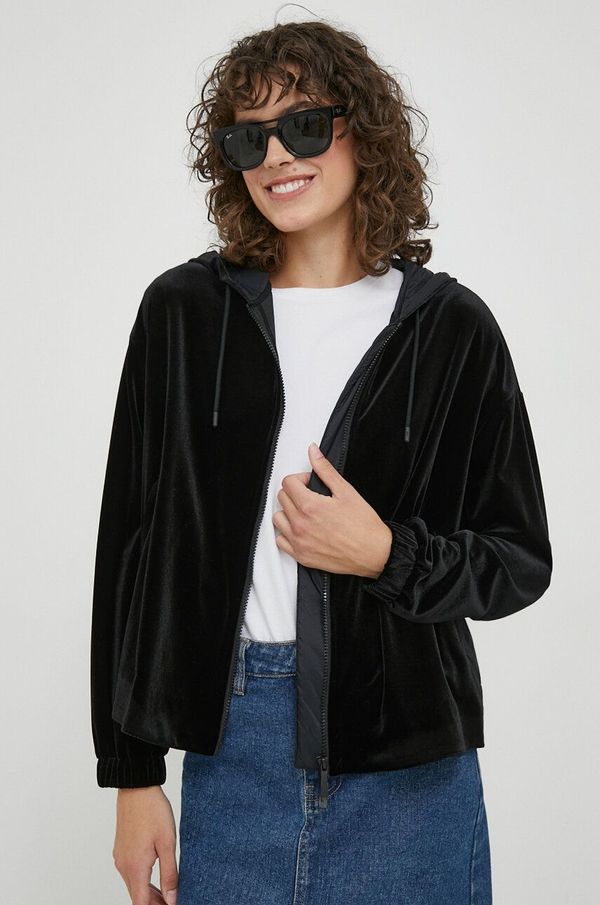 Emporio Armani Dukserica Emporio Armani za žene, boja: crna, s kapuljačom, bez uzorka