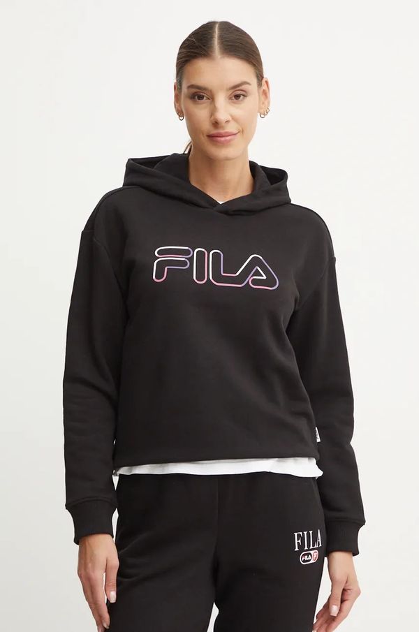 Fila Dukserica Fila Lorca za žene, boja: crna, s kapuljačom, s aplikacijom, FAW0915