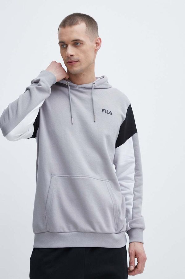 Fila Dukserica Fila Truden za muškarce, boja: siva, s kapuljačom, s uzorkom, FAM0622