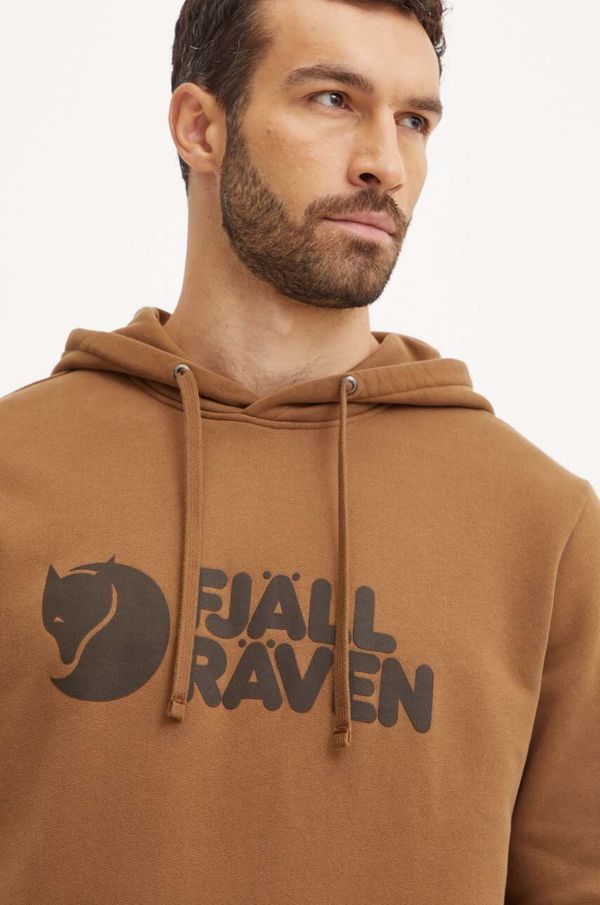 Fjallraven Dukserica Fjallraven Fjällräven Logo boja: smeđa, s kapuljačom, s tiskom, F84144.265
