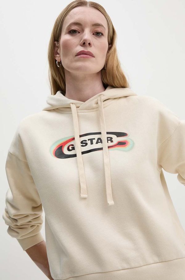 G-Star Raw Dukserica G-Star Raw za žene, boja: bež, s kapuljačom, s tiskom, D25519-D427