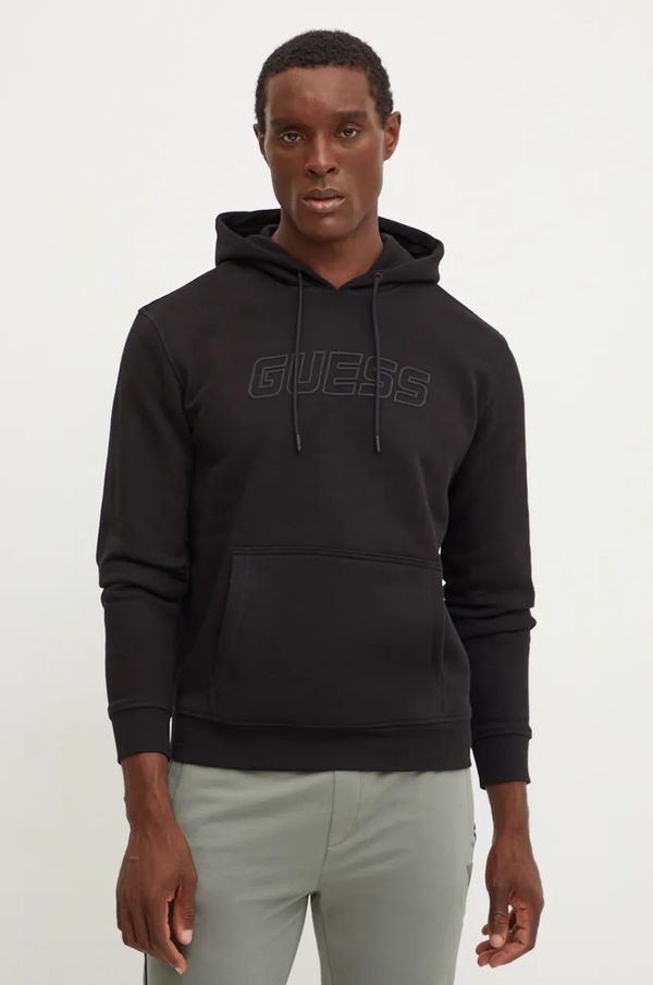 Guess Dukserica Guess ALDWIN za muškarce, boja: crna, s kapuljačom, bez uzorka, Z4YQ12 K9V31