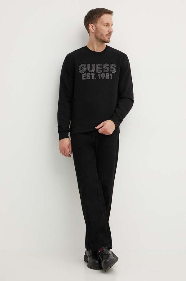 Guess Dukserica Guess BEAU za muškarce, boja: crna, s tiskom, M4YQ08 K9Z21