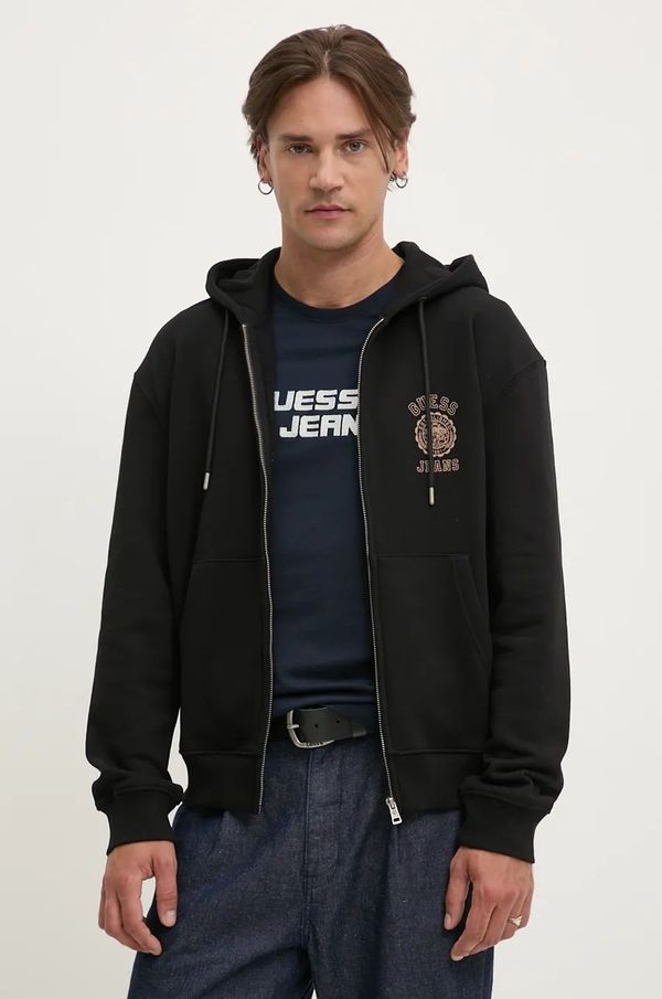 Guess Jeans Dukserica Guess Jeans za muškarce, boja: crna, s kapuljačom, s tiskom, M4BQ34 K9V31