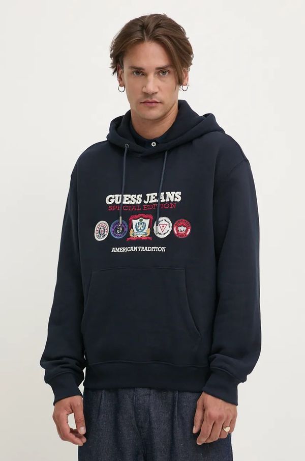 Guess Jeans Dukserica Guess Jeans za muškarce, boja: tamno plava, s kapuljačom, s aplikacijom, M4BQ32 K9V31