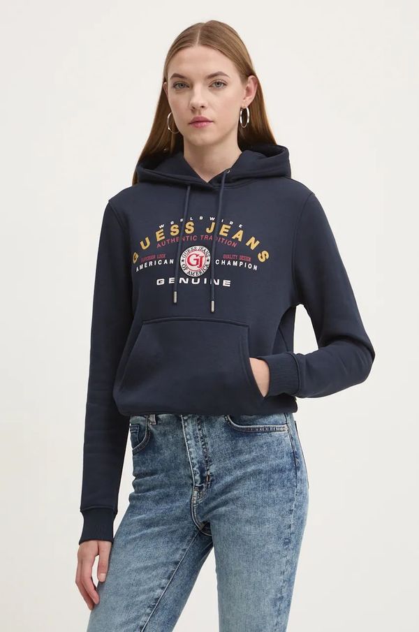 Guess Jeans Dukserica Guess Jeans za žene, boja: tamno plava, s kapuljačom, s tiskom, W4BQ20 KC811