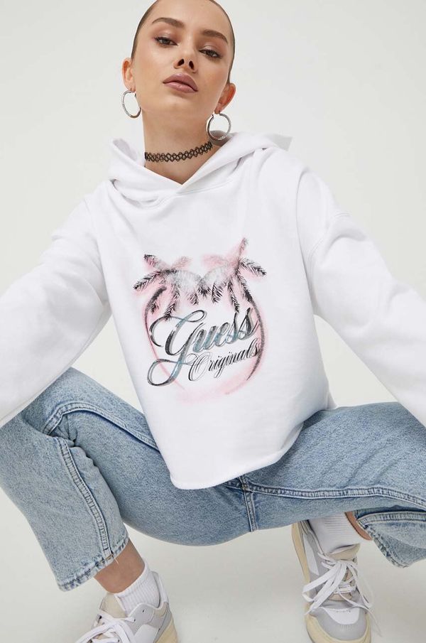 Guess Originals Dukserica Guess Originals za žene, boja: bijela, s kapuljačom, s tiskom