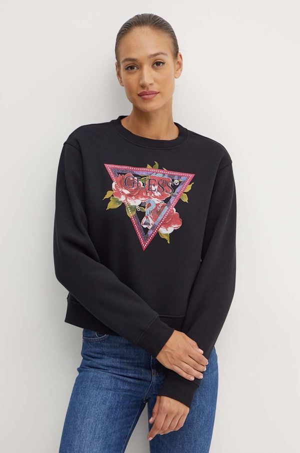 Guess Dukserica Guess ROSES za žene, boja: crna, s aplikacijom, W4YQ26 K9Z21