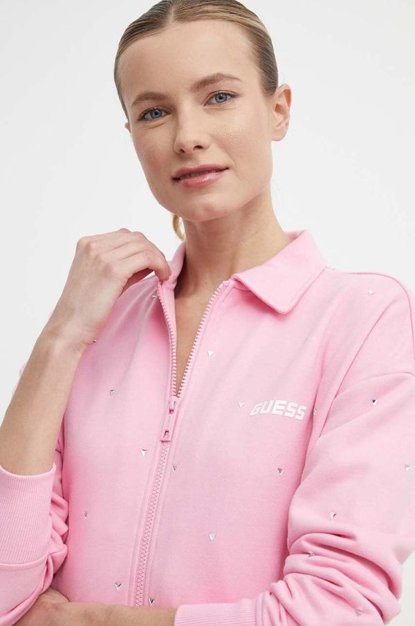 Guess Dukserica Guess SKYLAR za žene, boja: ružičasta, s aplikacijom, V4GQ06 K8802