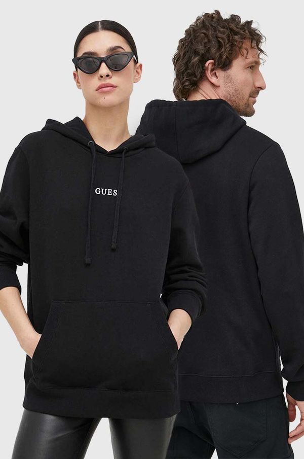 Guess Dukserica Guess za muškarce, boja: crna, s kapuljačom, s tiskom
