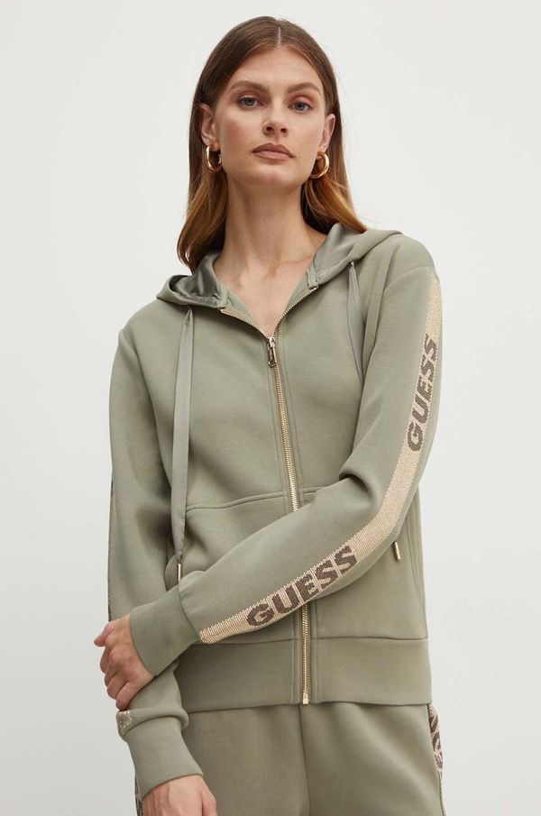 Guess Dukserica Guess za žene, boja: zelena, s kapuljačom, s aplikacijom, W4YQ22 KBYE2
