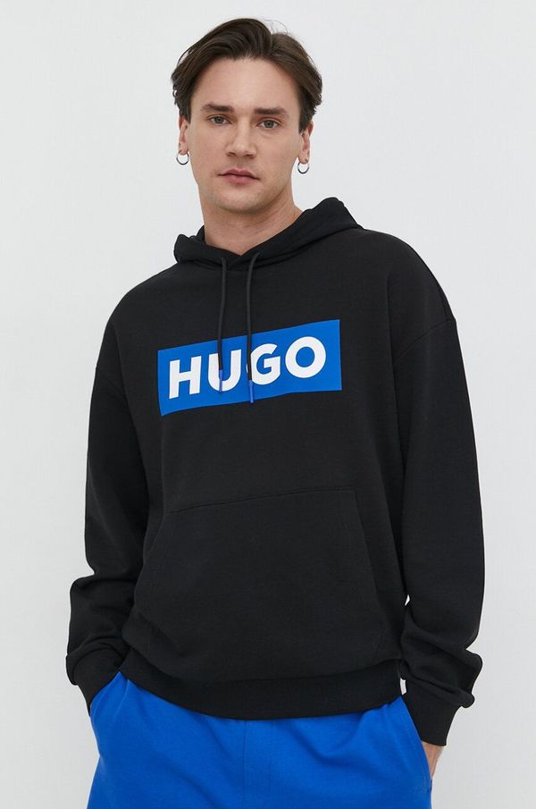 Hugo Blue Dukserica Hugo Blue za muškarce, boja: crna, s kapuljačom, s tiskom