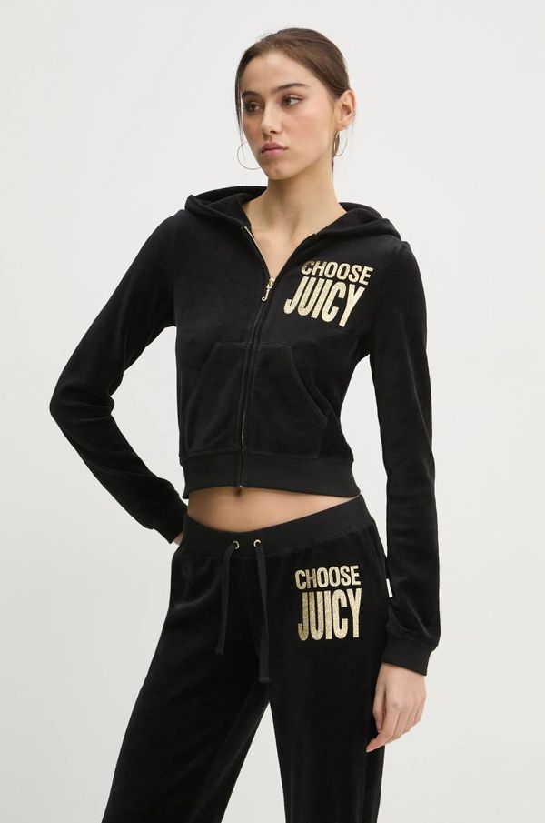 Juicy Couture Dukserica Juicy Couture za žene, boja: crna, s kapuljačom, s aplikacijom, JCGAS125001