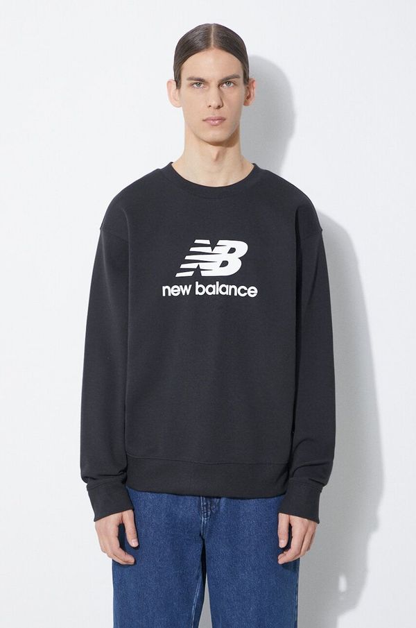 New Balance Dukserica New Balance Stacked Logo French za muškarce, boja: crna, s tiskom, MT41500BK