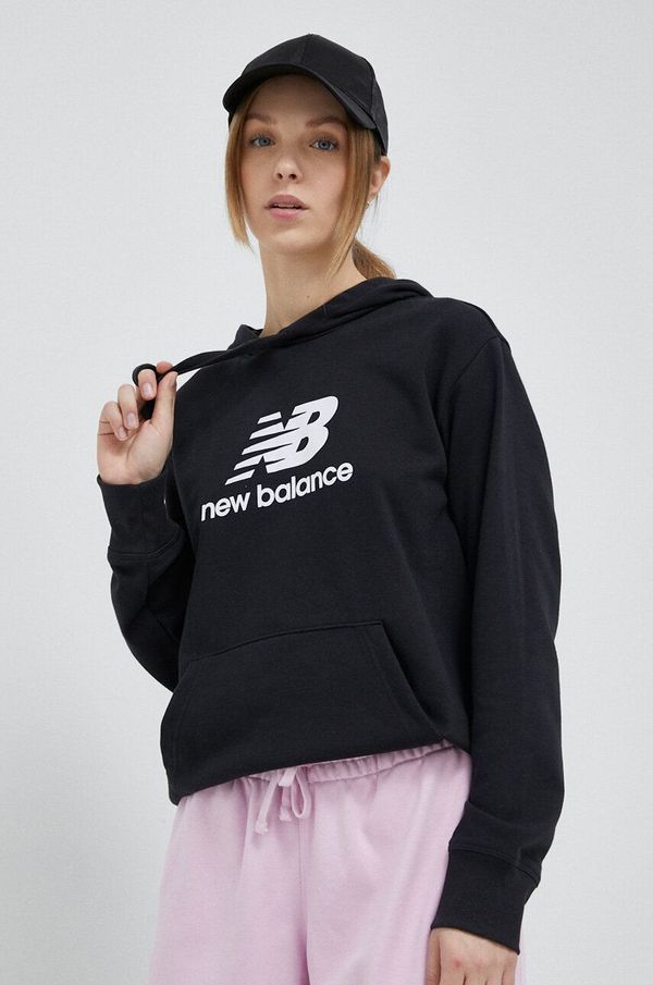 New Balance Dukserica New Balance za žene, boja: crna, s kapuljačom, s uzorkom