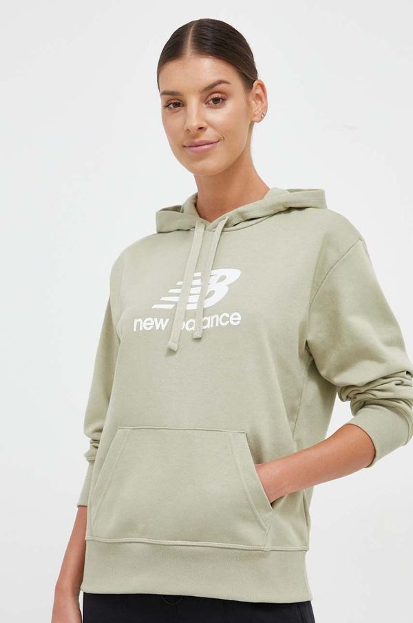 New Balance Dukserica New Balance za žene, boja: zelena, s kapuljačom, s tiskom