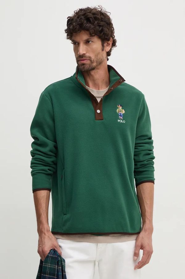 Polo Ralph Lauren Dukserica od flisa Polo Ralph Lauren boja: zelena, s aplikacijom