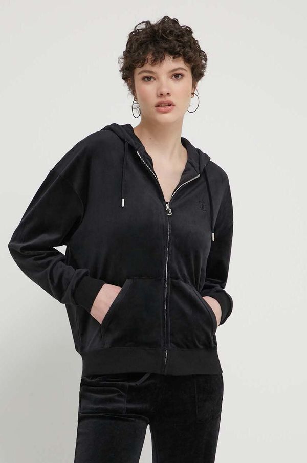Juicy Couture Dukserica od velura Juicy Couture boja: crna, s kapuljačom, s aplikacijom