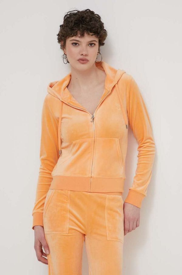 Juicy Couture Dukserica od velura Juicy Couture boja: narančasta, s kapuljačom, s aplikacijom