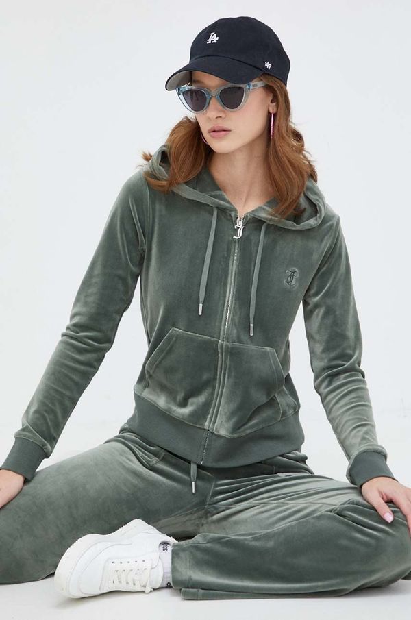 Juicy Couture Dukserica od velura Juicy Couture boja: zelena, s kapuljačom, bez uzorka
